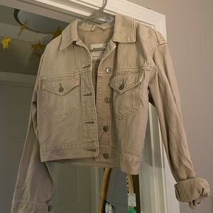 Abercrombie & Fitch Light Beige Cropped Jean Jacket